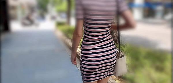  Hot Wife Walking In Tight Dress Wiggling Sexy Booty